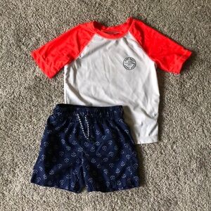 Toddler Boys Matching Swim Trunks and Rash Guard